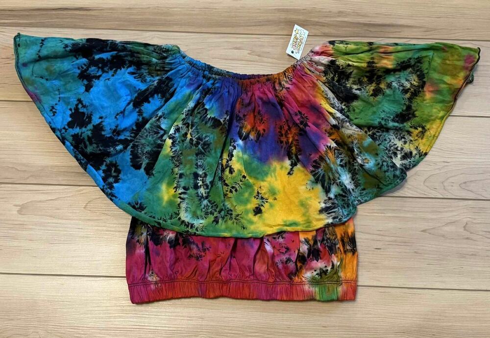Shop Therapy SM/MED Tie Dye Flounce Ruffle Off The Shoulder Cropped Top NWT